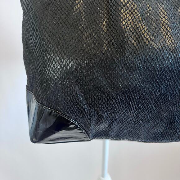 JIMMY CHOO PARFUM BLACK SPARKLE FAUX SNAKESKIN LARGE TOTE SHOULDER TRAVEL BAG - Picture 4 of 13